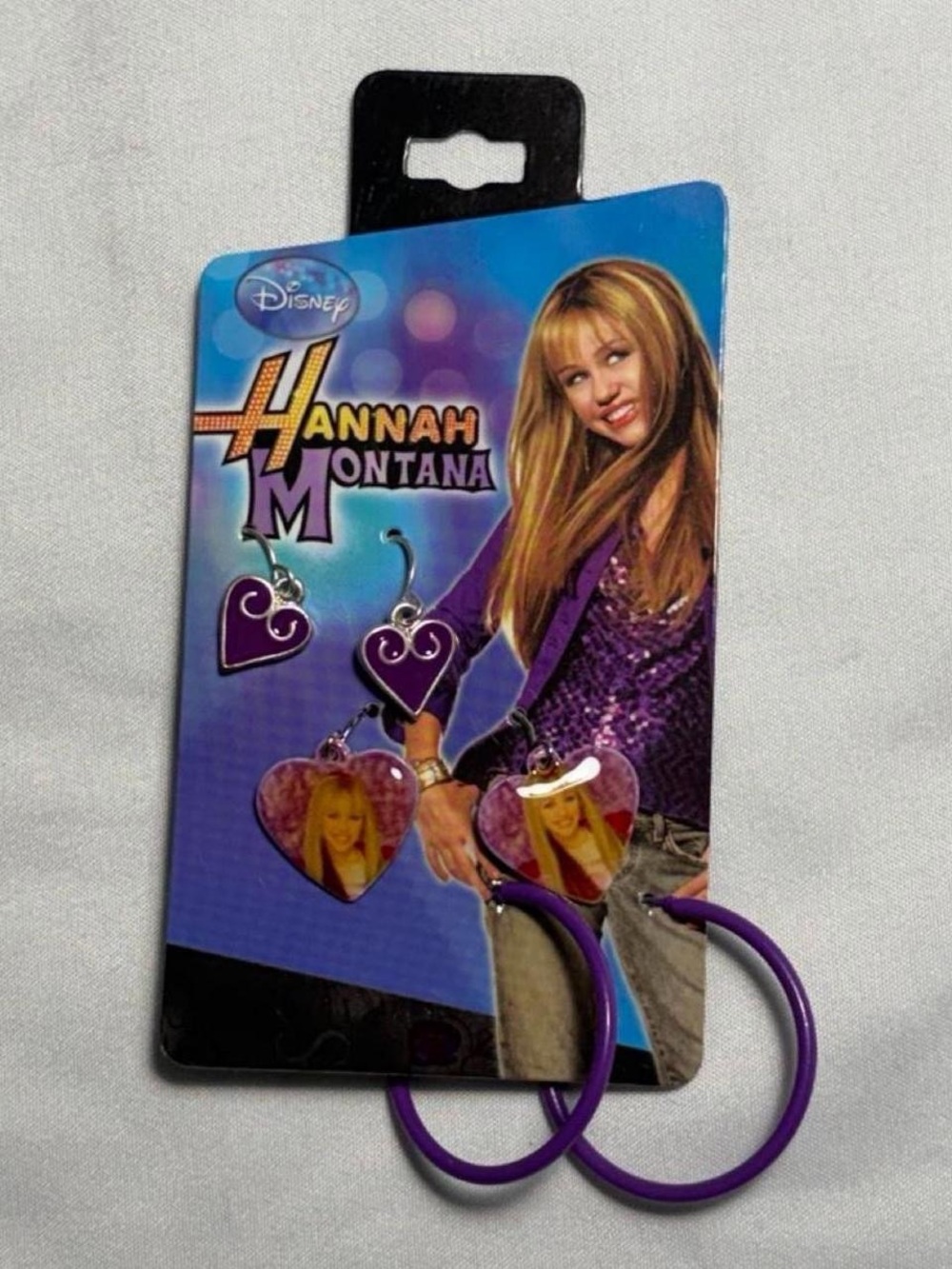 Disney Hannah Montana Purple Heart Dangle & Hoop Earrings Set